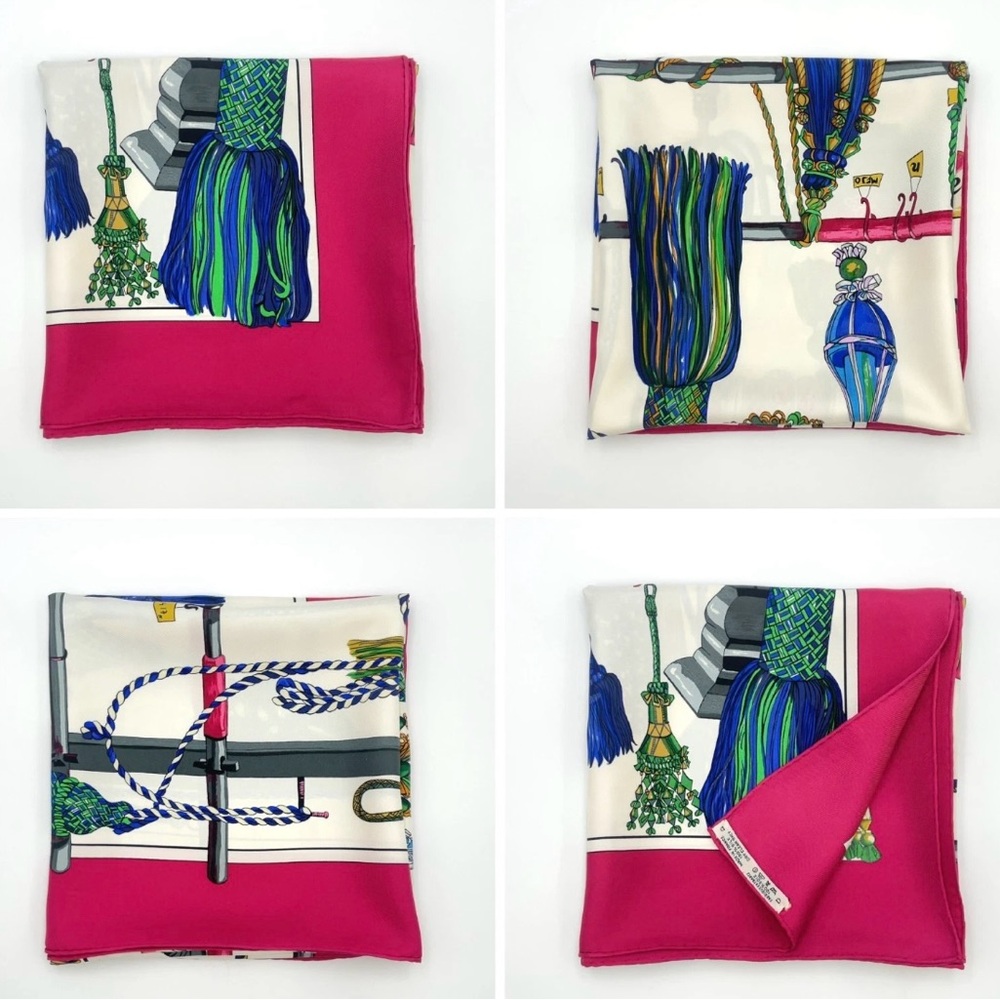 Auth Hermes Carré 90 Pasementerie Purple x Multicolor Silk Scarf W/Box - Picture 6 of 17